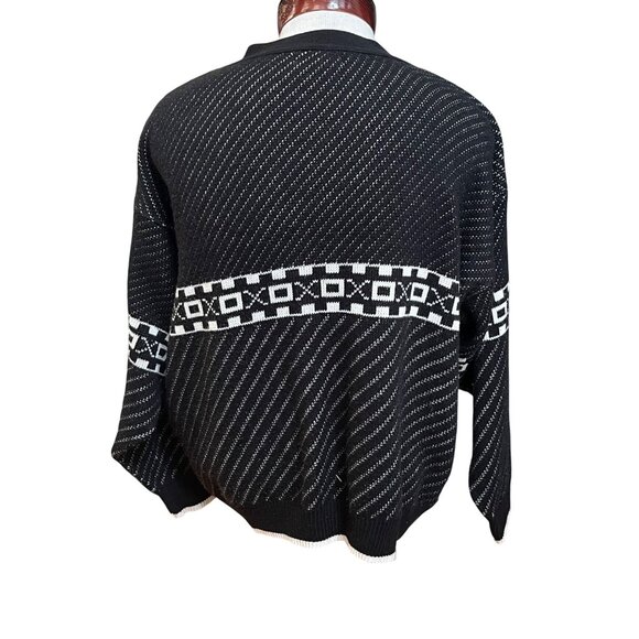 Vintage Mens XL Wool Blend Black White Cardigan Sweater Geometric Design Size XL - Picture 3 of 11